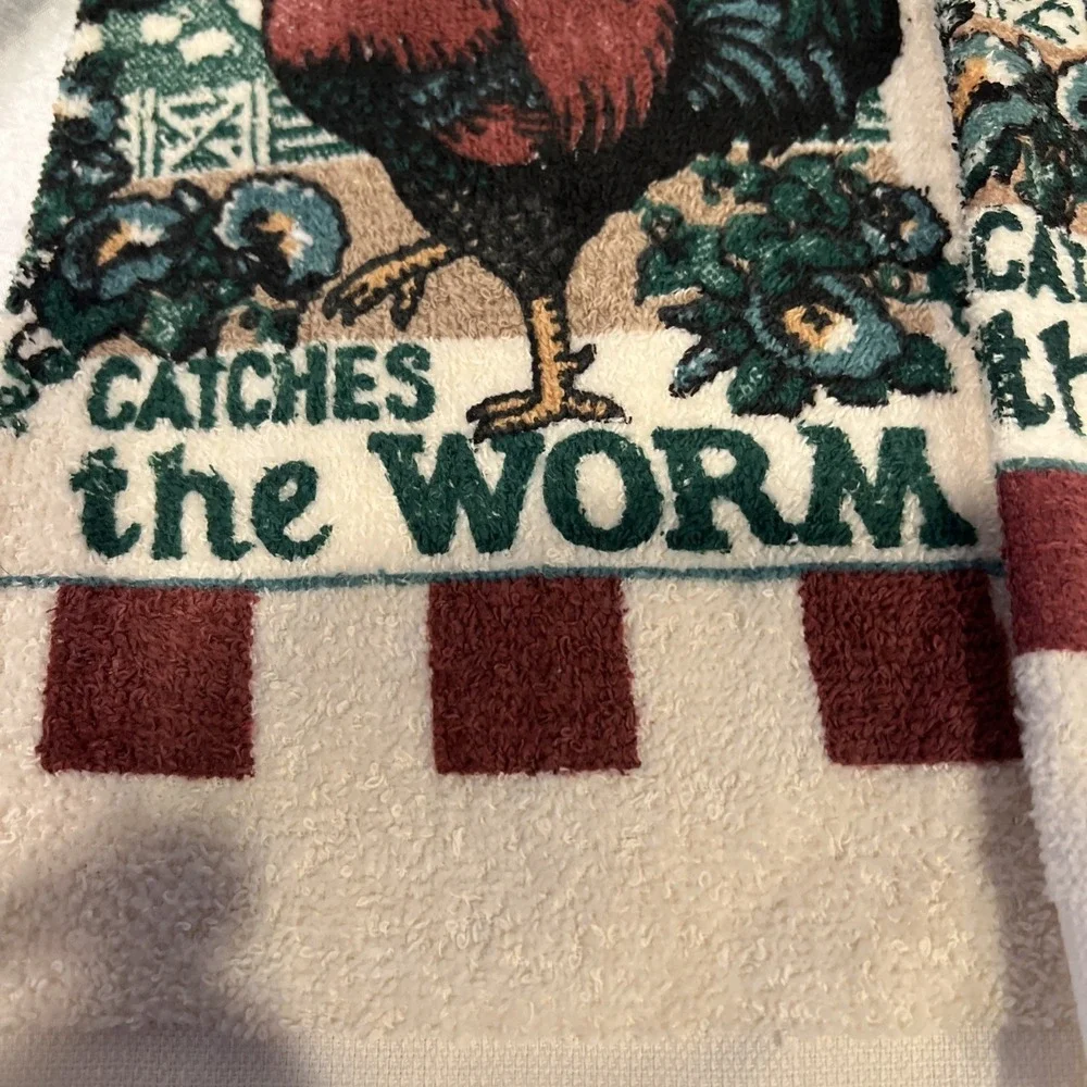 Vtg 1994 3pc Dish Towels & Pot Holder Rooster Franco Farmhouse Made‎ In USA